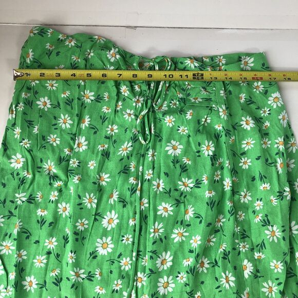 stradivarius Womens Halter Dress Slit Ruched Green Daisy Print  Size 12 NWT - Picture 4 of 16